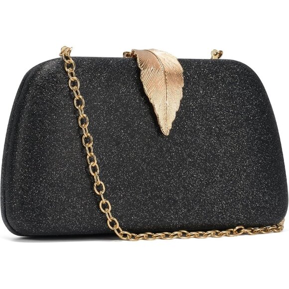 🆕Women's Black Glitter Clutch Purse Evening Bag Formal Party Wedding Elegant - Picture 5 of 7